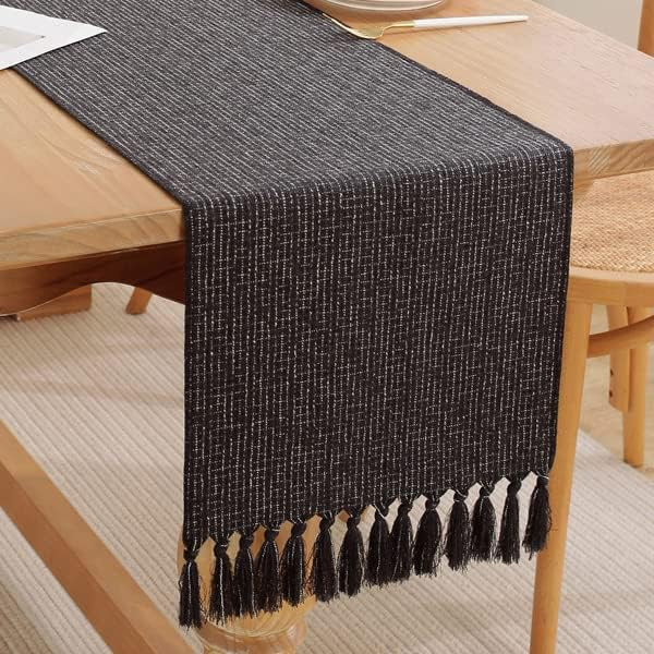 COMFEELING Black Table Runners 108 Inches Long, Burlap Linen Style Rustic Farmhouse Table Runner,... | Amazon (US)