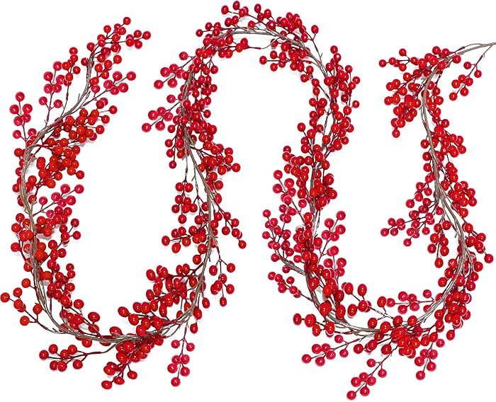 Lulu Home Red Berry Garland, 8.9FT Flexible Artificial Christmas Holly Berry Vine, Winter Berry G... | Amazon (US)