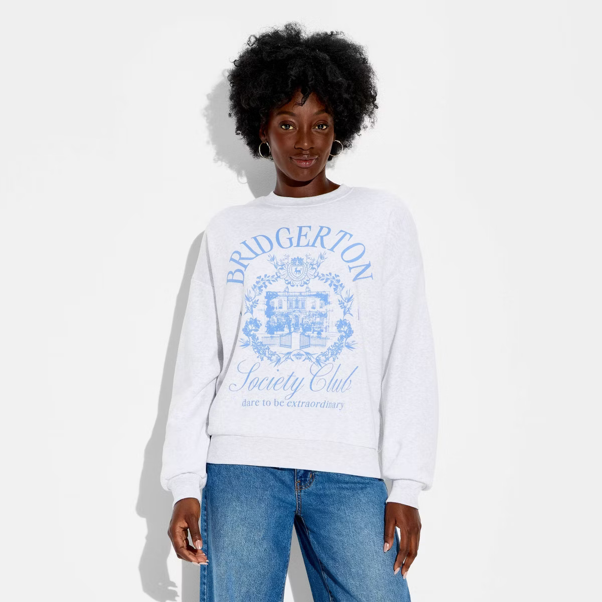 Women's Bridgerton Society Graphic Pullover Sweatshirt - Light Gray | Target