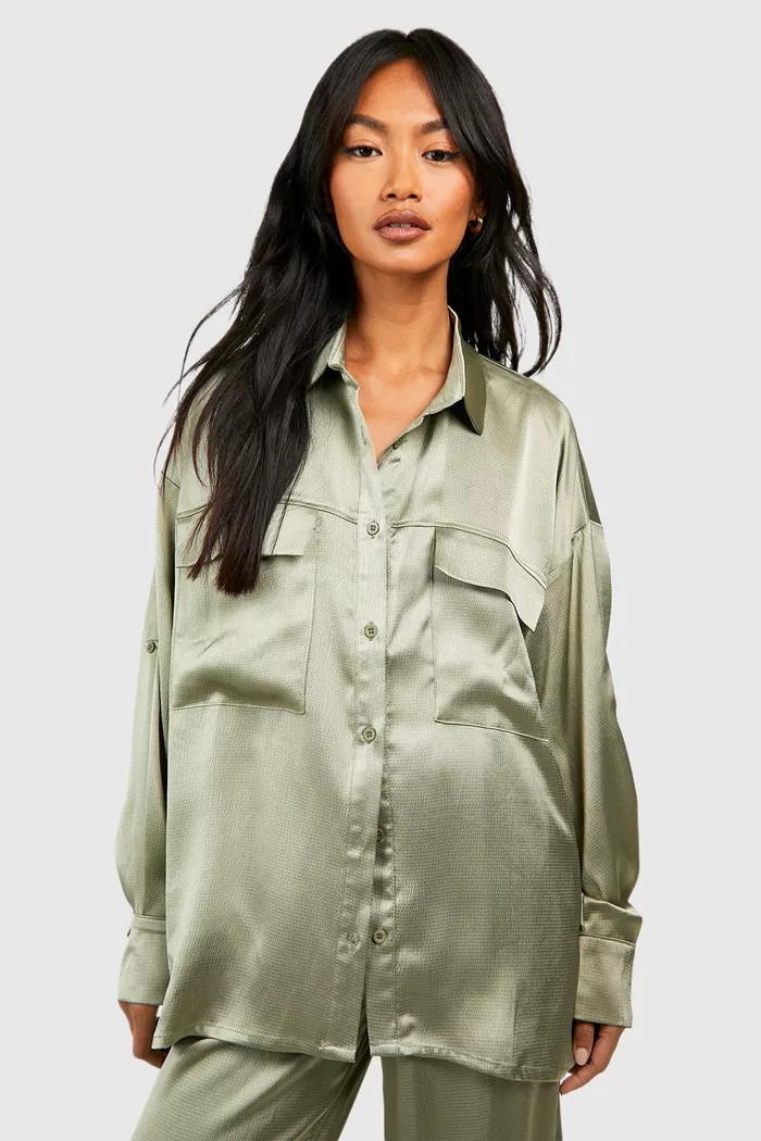 Textured Matte Satin Pocket Front Shirt | boohoo (US & Canada)