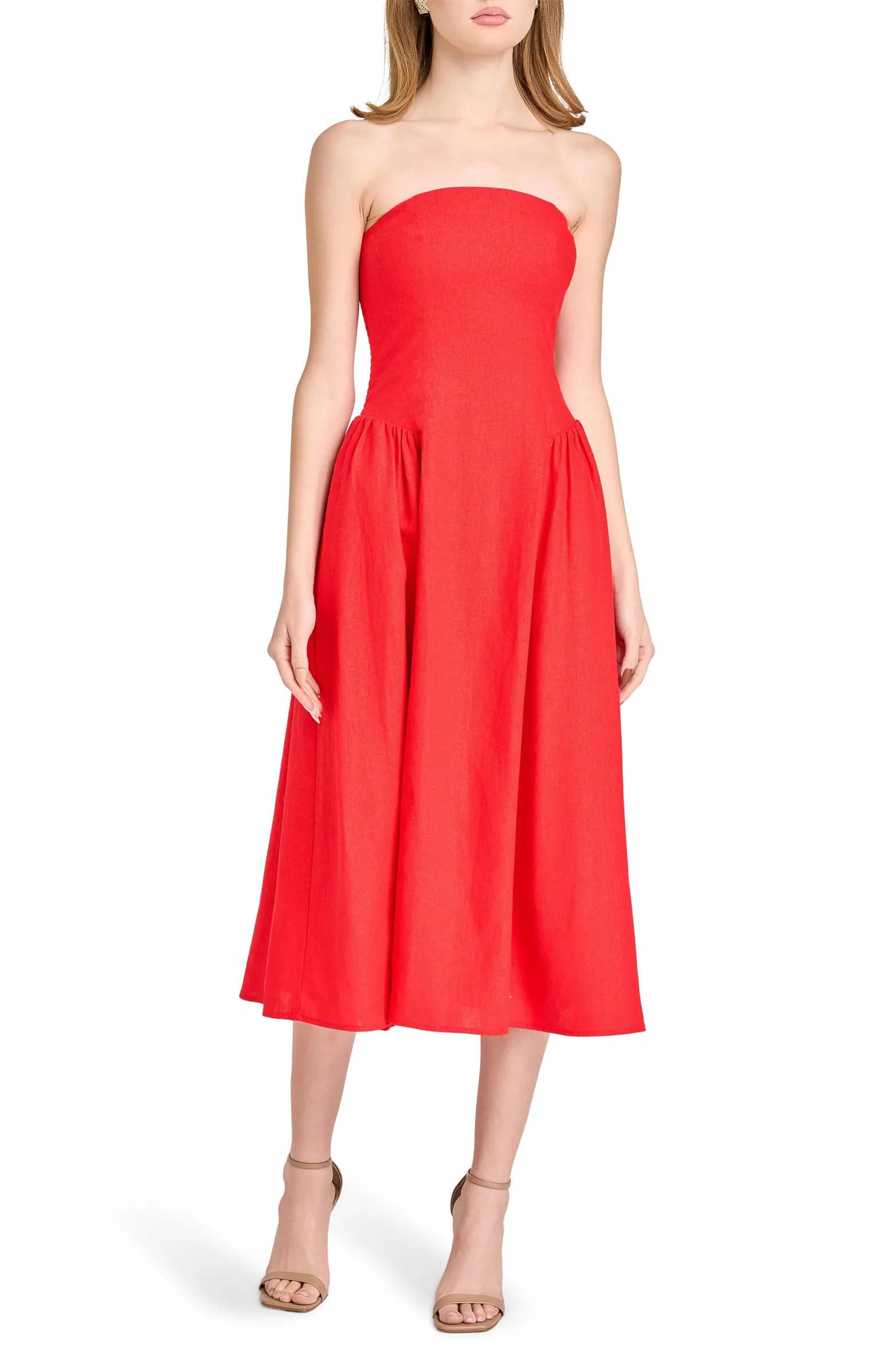 Giulia Strapless Linen Blend Midi Sundress | Nordstrom