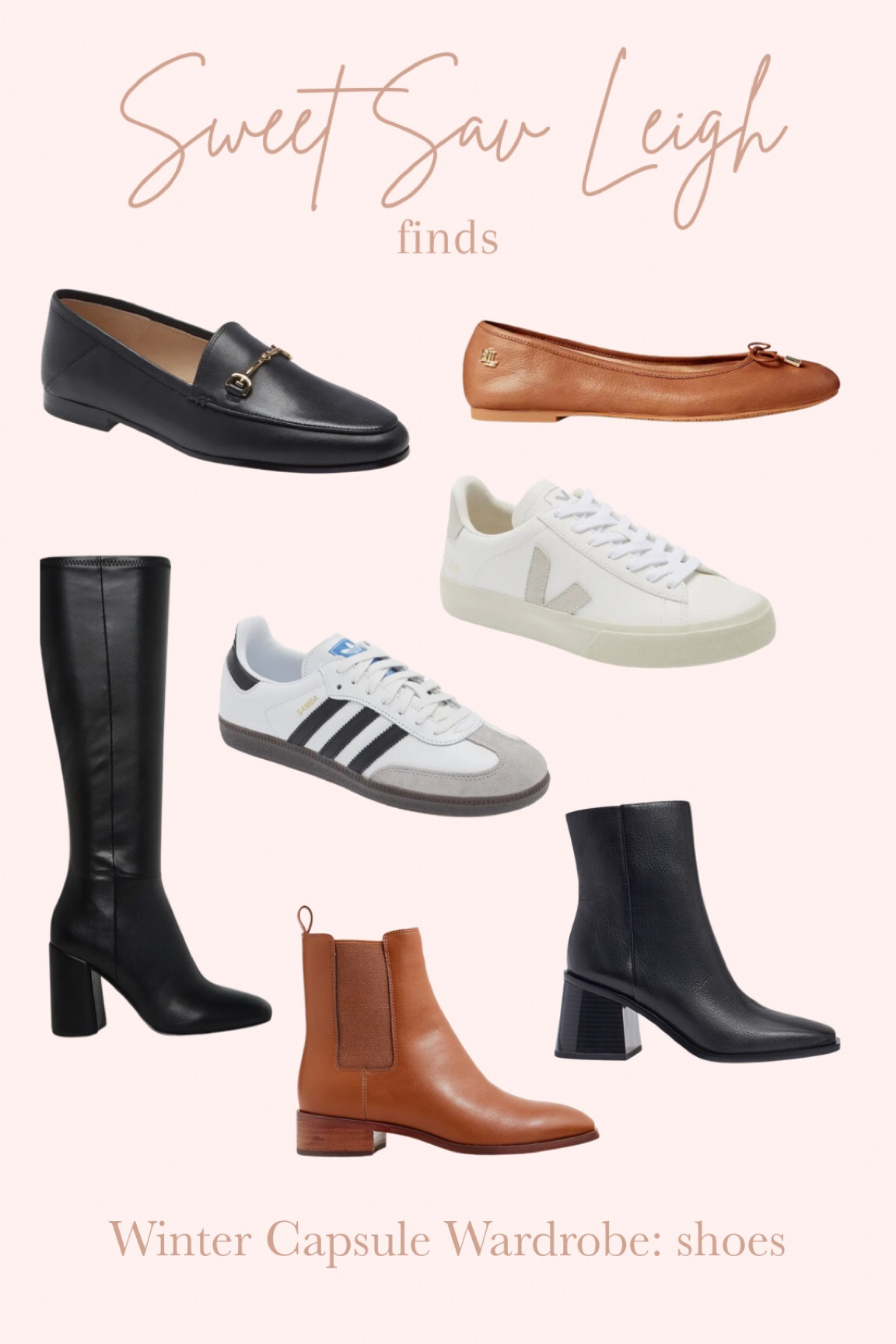 Winter capsule wardrobe: shoes. Black boots, black booties, Chelsea boots, adidas sambas, neutral sneakers, loafers, ballet flats 

#LTKSeasonal #LTKshoecrush #LTKstyletip