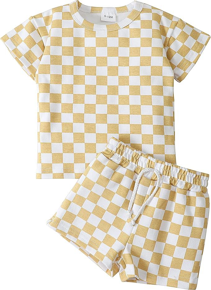 Toddler Baby Boy Clothes Kids Summer Outfits Checkerboard Plaids Short Sleeve T-Shirt Tops + Shor... | Amazon (US)