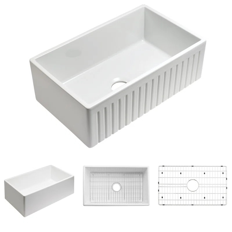 Dorn 33" L x 18" W Farmhouse Kitchen Sink with Grid and Strainer | Wayfair North America