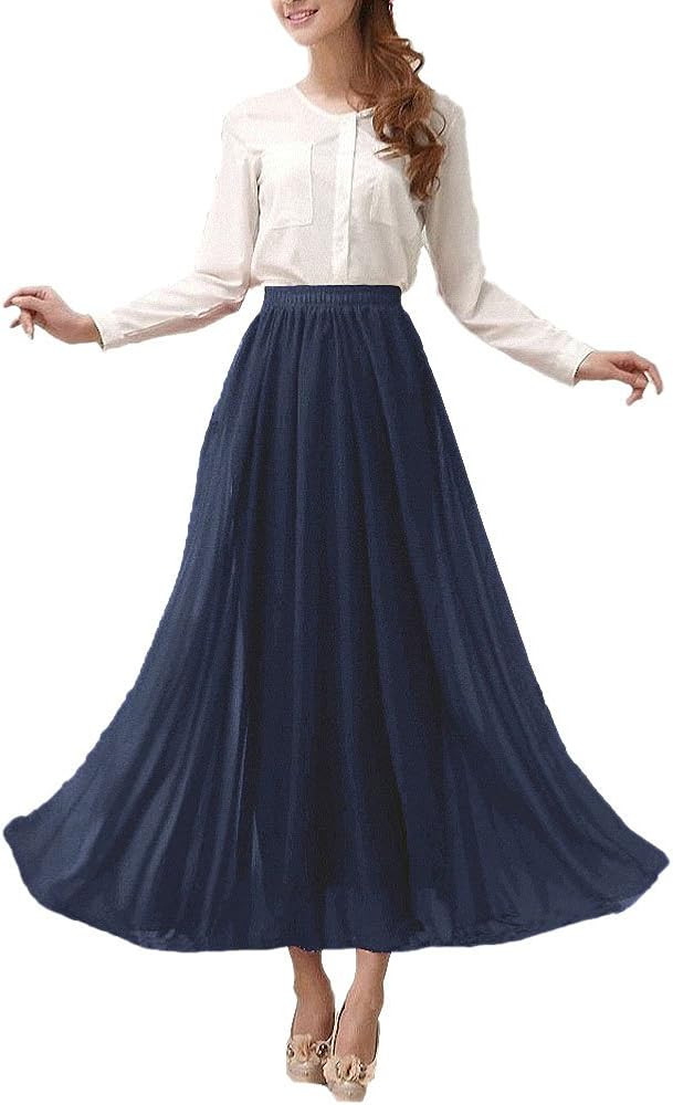 Afibi Womens Chiffon Retro Long Maxi Skirt Beach Ankle Length Skirt | Amazon (US)