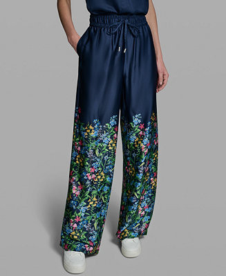KARL LAGERFELD PARIS Women's Mid-Rise Floral Printed Pants, Regular & Petite - Macy's | Macy's
