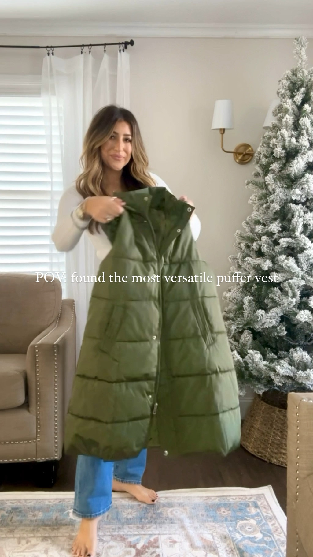 Loving this green puffer vest! Especially since the hood is removable. Linked below! Just tap photo to shop all. Jeans linked here and alll fit TTS! 

Follow for more! Xx

#LTKfindsunder100 #LTKHoliday #LTKSeasonal