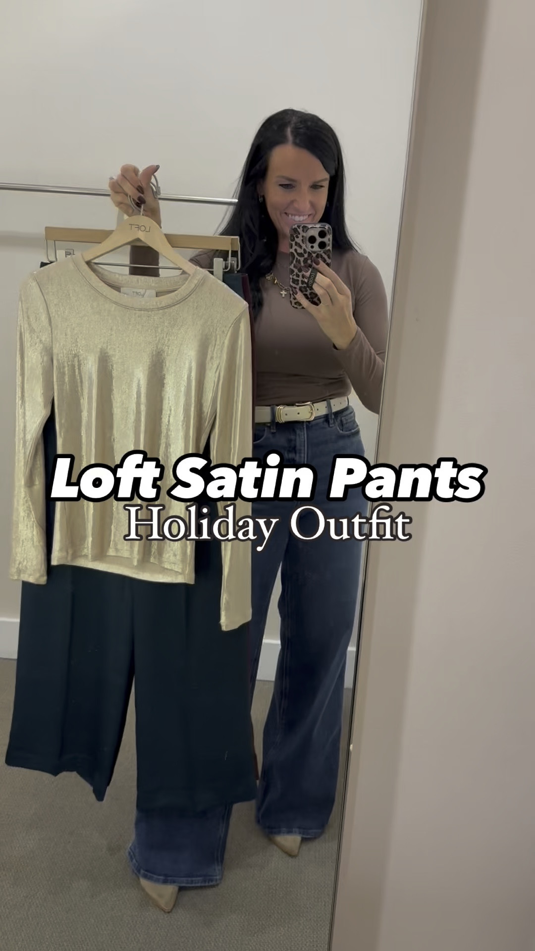 Satin Trouser Pants Holiday Outfit idea from @loft! 🎄 

SHOP the REEL:
• Comment “style” and I’ll DM you the links!
• Follow my page @teacherfashionista in the
LTK app!
• Use this link in your web browser- (affiliate)

SIZE and FIT: 
•The trousers are a nice heavier type of satin. I am so impressed with the feel and quality! I fit in my normal size 4 just fine - they were a tad big around the waist. (Seen on seen here in this video.) I also tried on the size 2 and they fit a little tighter around the waist and I’d probably get the size down.
•The foil shirt fits true to size, I’m in a S. You could also pair the trousers with a simple black or white sweater. 
•Add some fun heels or booties to complete your look!


#Itkfindsunder100 #Itkholidaystyle #ltkcyberweek satin pants, satin trousers #Itksalealert #loftimist #loveloft workwear, holiday party outfit, holiday outfit #Itkstyletip #Itkseasonal #winterstyle #tryonreel 

#LTKWatchNow #LTKOver40