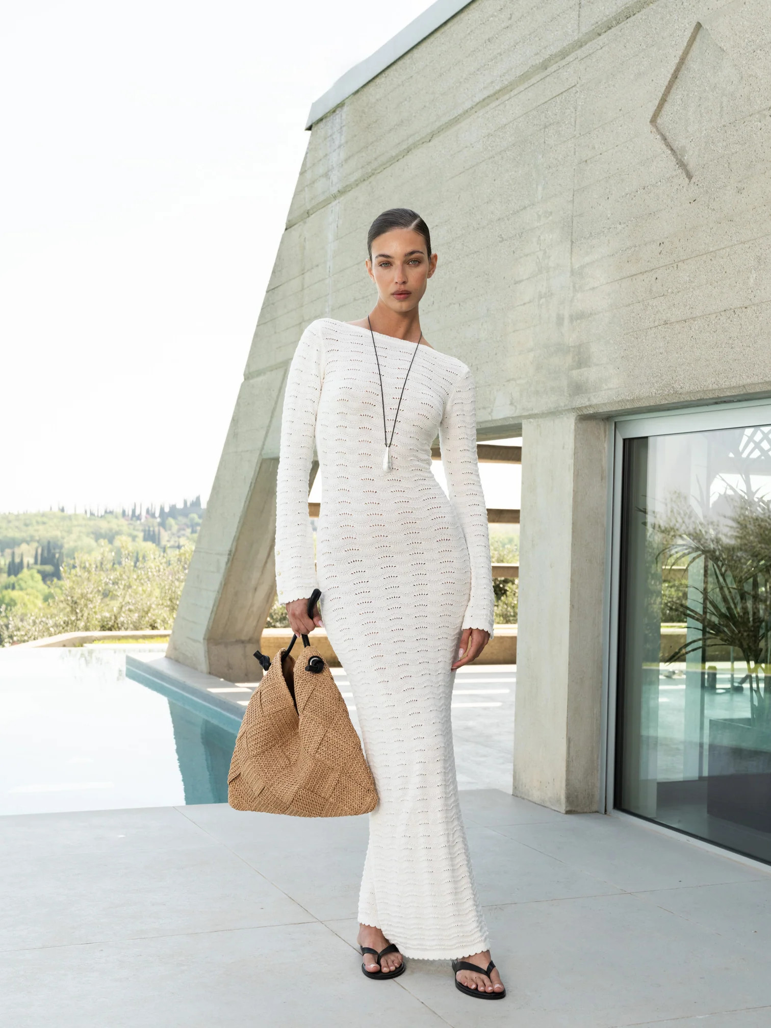 CROCHET KNIT TWO WAY MAXI DRESS - OFF WHITE | The Couture Club
