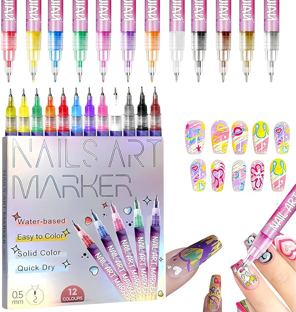 Nail Art Markers for Gel Nails,12 Colors Nail Art Pens Set DIY Nail Art Marker Drawing Painting 3... | Amazon (US)