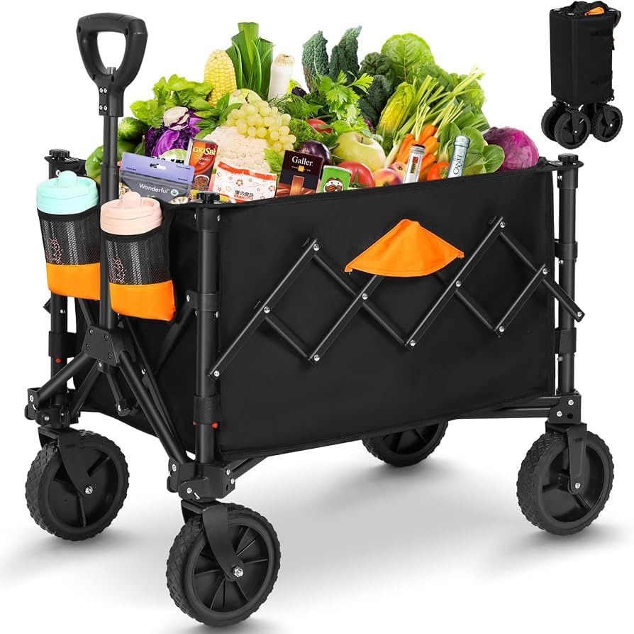 Collapsible Wagon, Grocery Wagons Carts Foldable Utility Wagon with All-Terrain Wheels, Cup Holde... | Amazon (US)