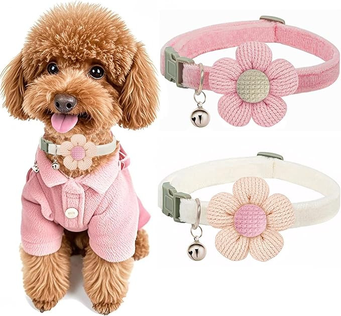 Puppy Collars for Litter, Small Dog Collar with Flower, XS Dog Collars for Small Dogs with Bell f... | Amazon (US)