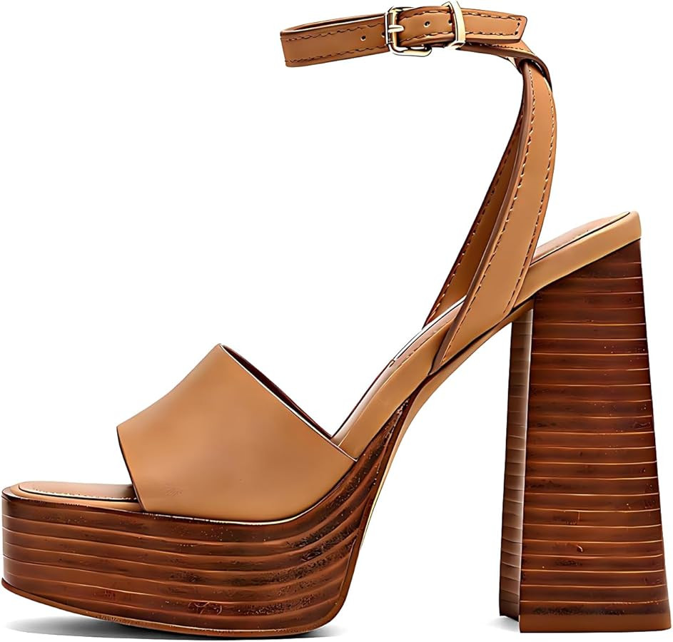 ANFEE Platform Heels for Women Chunky High Heels Open Toe Ankle Strap Sandals Dress Block Heeled ... | Amazon (US)