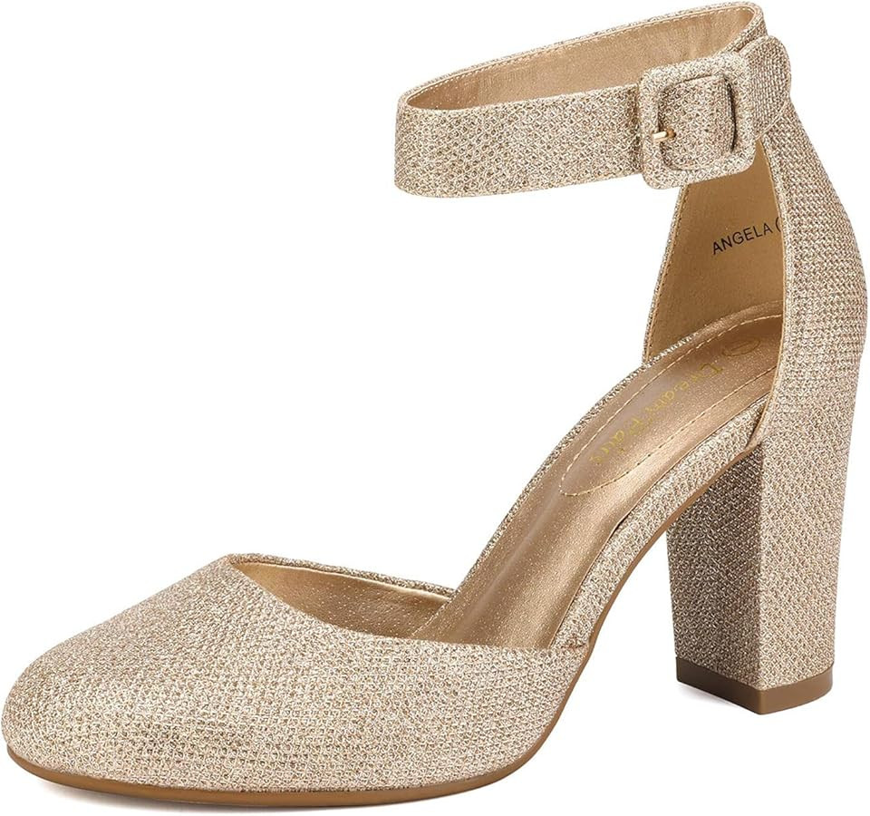 DREAM PAIRS Women's High Heel Ankle Strap Closed Toe Chunky Wedding Pumps Shoes | Amazon (US)