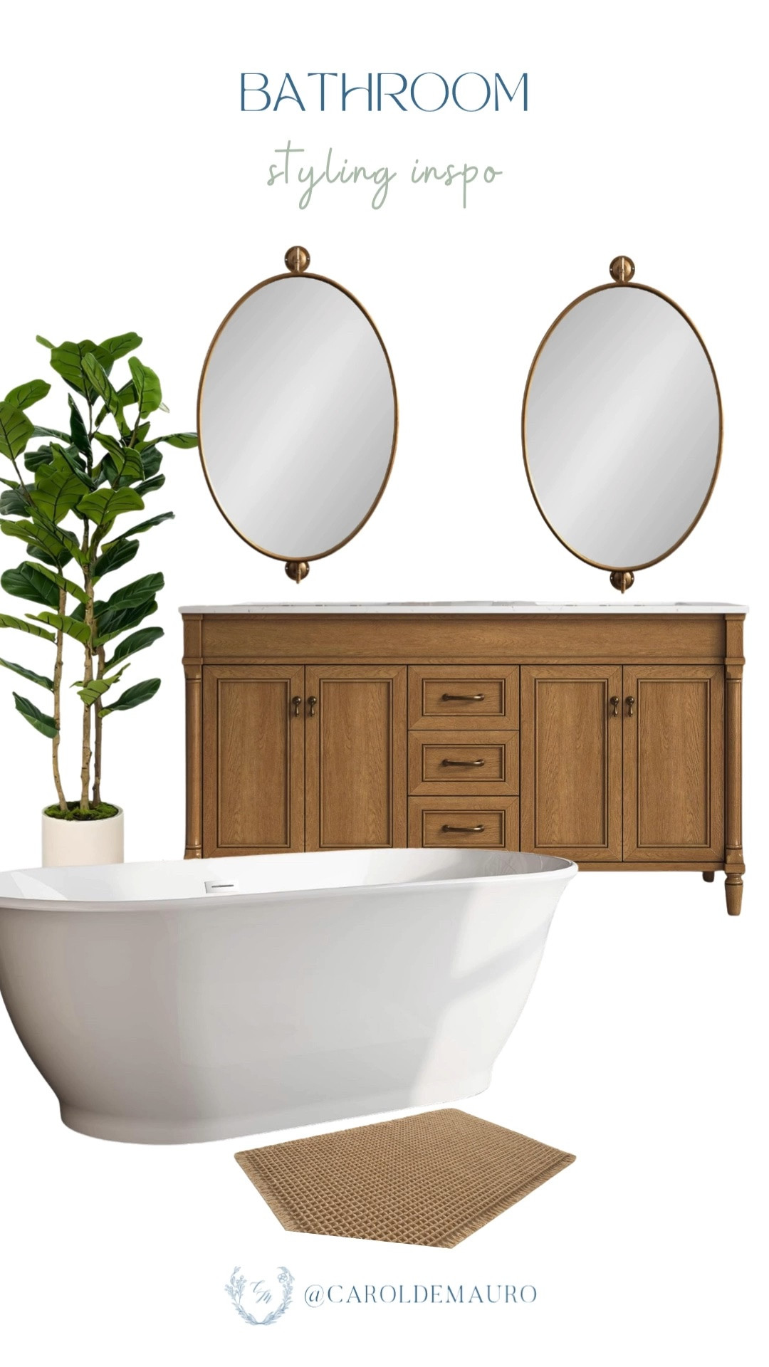 bathroom inspo, styling idea, bathtub, indoor faux plant, vanity, oval wall mirror, bath rug, neutral home, interior design, home decor, amazon home

#LTKHome