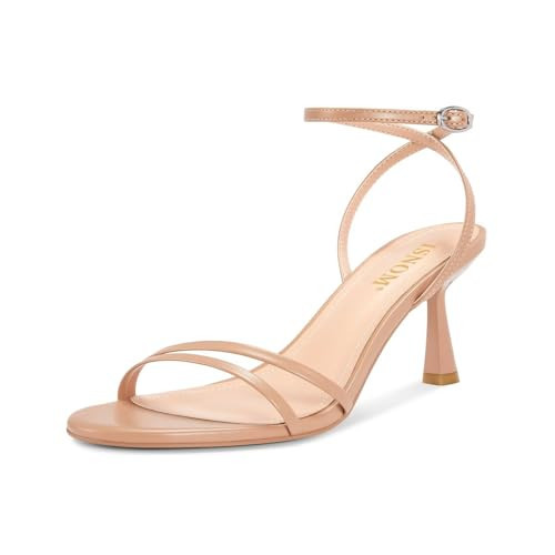 ISNOM Womens Nude Strappy Heels with Low Heels Kitten Heel Comfortable Dressy Wedding Heels Strappy Sandal | Amazon (US)