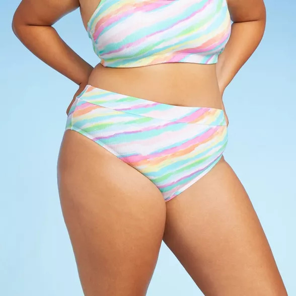 Juniors' Plus Size Ribbed High Leg High Waist Bikini Bottom - Xhilaration™ Multi | Target