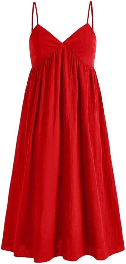Women's Summer Casual Midi Cami Dress Women's Solid Color Strap Maxi Dress | Amazon (US)