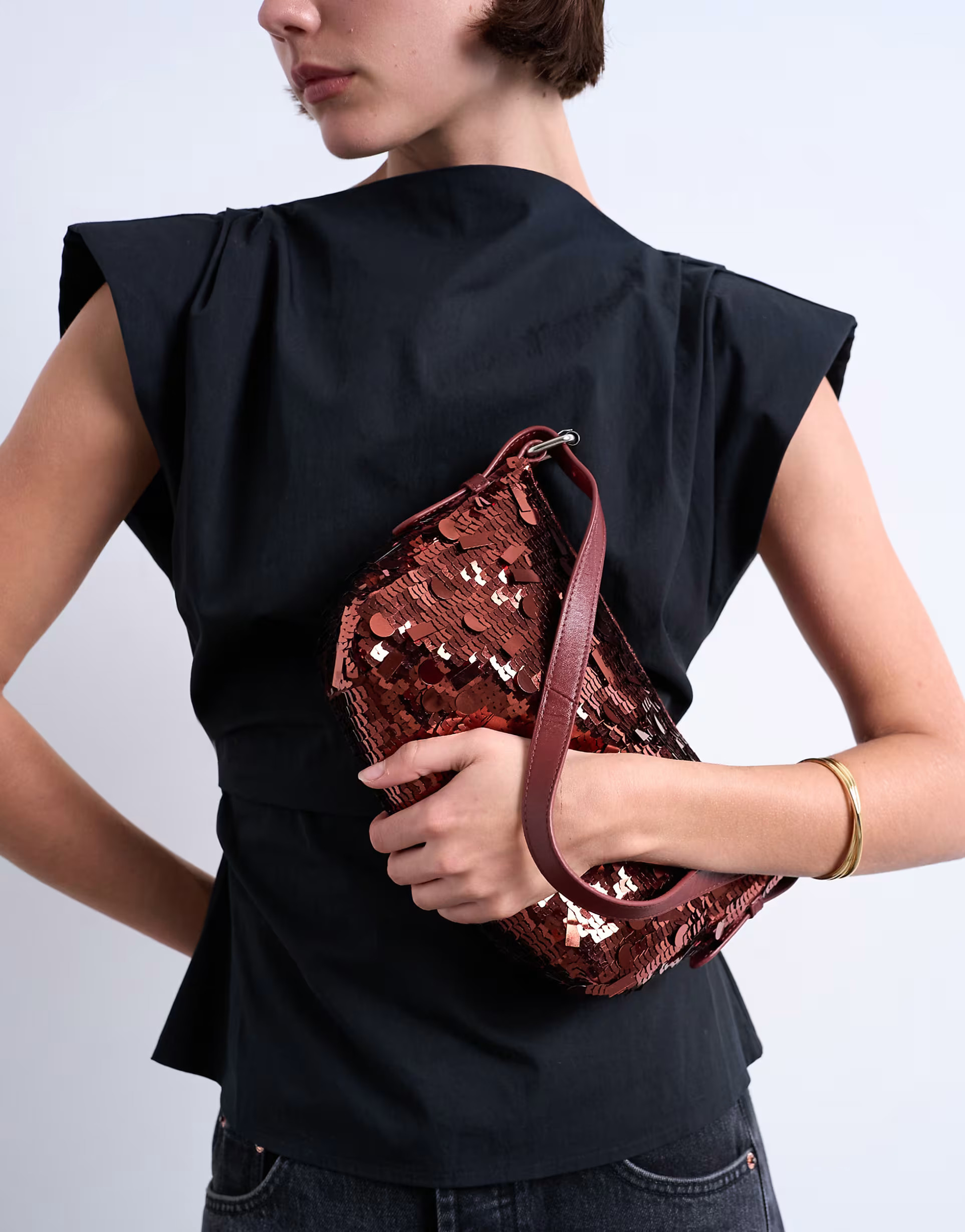 Topshop Sol shoulder sequin bag with leather handle in rust | ASOS | ASOS (Global)