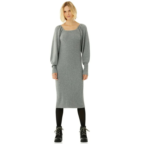 Scoop Women's Square Neck Ribbed Sweater Dress | Walmart (US)