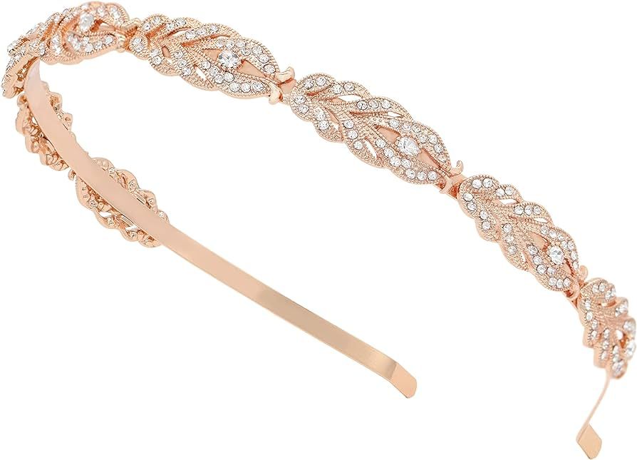 Oriamour Rose Design Rhinestone Crystal Wedding Headband Bridal Headpieces Simple Design Bridal H... | Amazon (US)