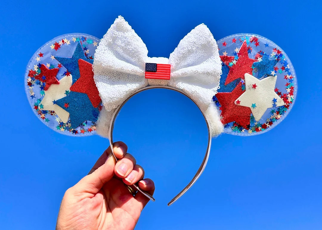 4th of July Glitter Disney Ears Headband, Patriotic Stars Mickey Ears, American Flag Minnie Ears,... | Etsy (US)