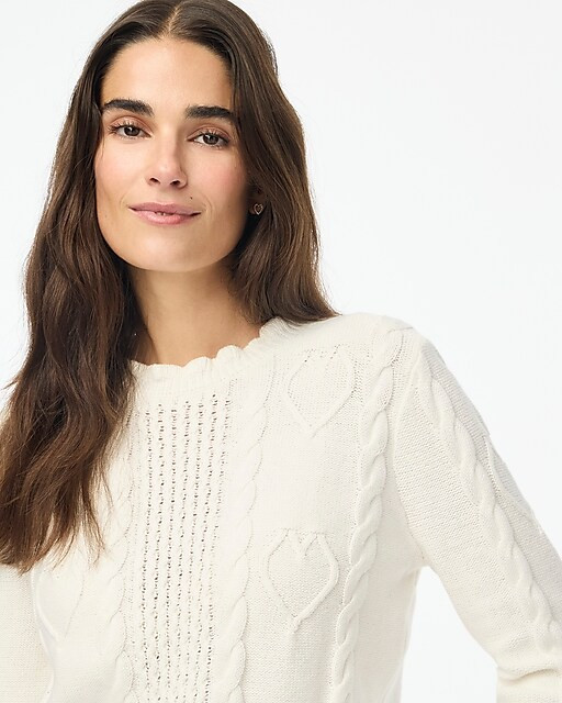 Cable-knit hearts crewneck sweater | J.Crew Factory