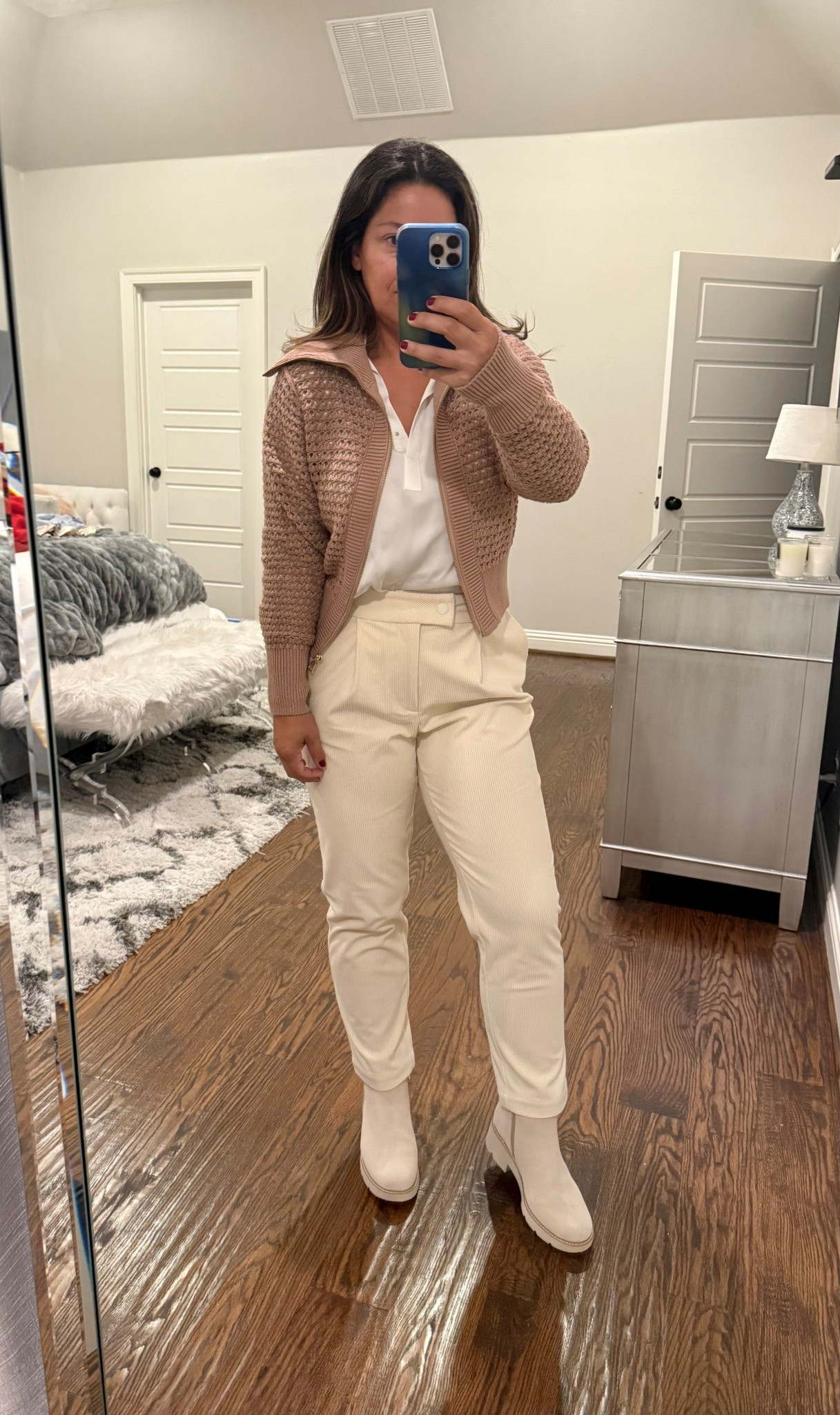 I love these corduroy pants! They are super soft and have stretch so they’re very comfortable. 

My waterproof boots will come in handy in the fall! I’m wearing my regular size in the boot, medium in the pants, and small in  the blouse and cardigan. 

#LTKTravel #LTKWorkwear #LTKHoliday