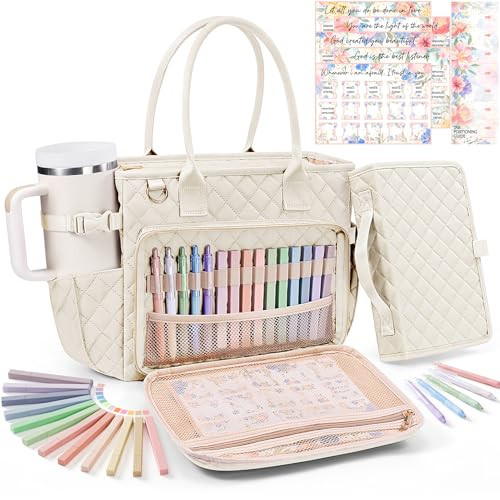 Large Bible Bag with Bible Cover Case for Women, Quilted Church Tote Bag Carrying Case w/Shoulder Strap, Bible Study Supplies Journaling Kit Accessories Easter Mothers Day Christian Gift for Women Mom | Amazon (US)