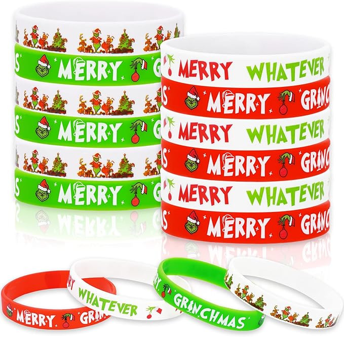 Whaline 36Pcs Christmas Silicone Bracelets Red Green White Merry Christmas Rubber Wristband for C... | Amazon (US)