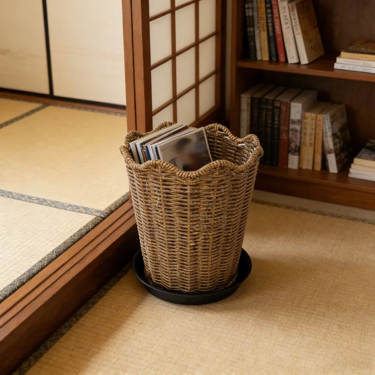 LEJHVAQK 8.6" Weather-Resistant Rattan Planter for Patio & Garden - Chic Scalloped Rim Woven Flow... | Walmart (US)