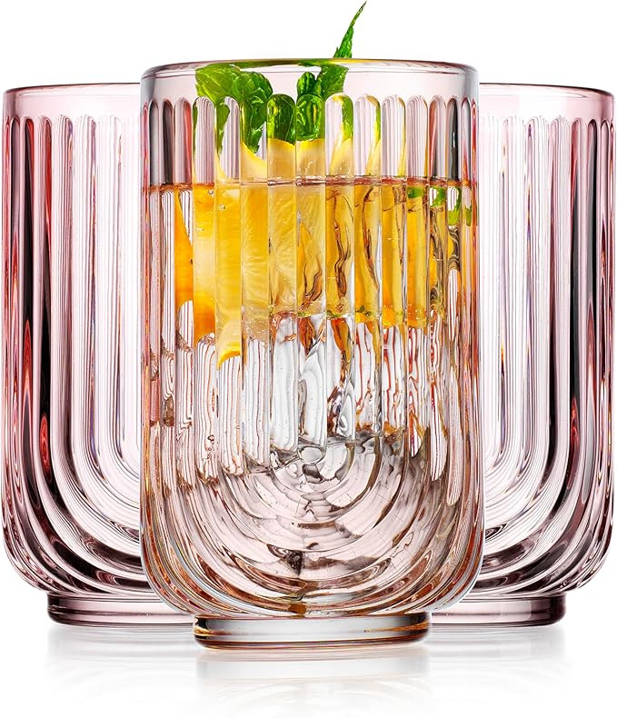 Glaver's Vintage Glassware Art Deco Glasses Ribbed Drinking Glasses U-Shape Arch Design Colored C... | Amazon (US)