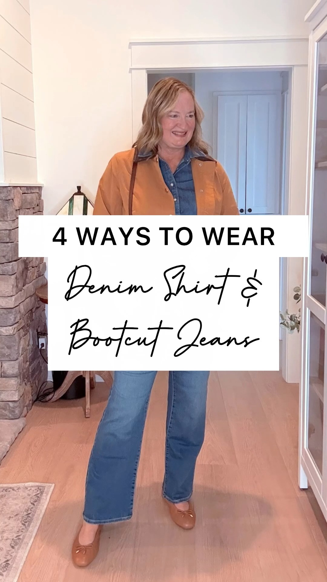 4 ways to wear a denim shirt and bootcut jeans ✔ Easy outfit ideas styled different 
ways: denim on denim, denim shirt as a layer, with a cardigan and with a barn jacket. 
Save this tutorial for later!
.
@talbotsofficial #talbotspartner #talbots #ad #mytalbots
#midsize  

 #LTKootd #LTKOver40 #LTKMidsize