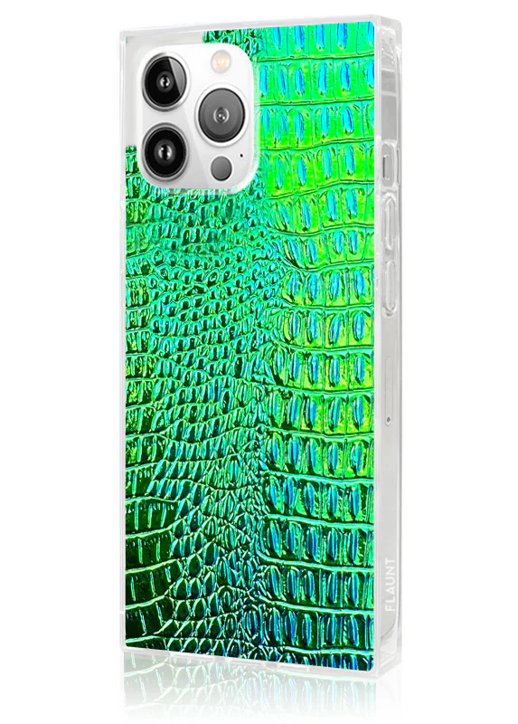 SQUARE® Green Iridescent Crocodile Faux Leather iPhone Case | FLAUNT