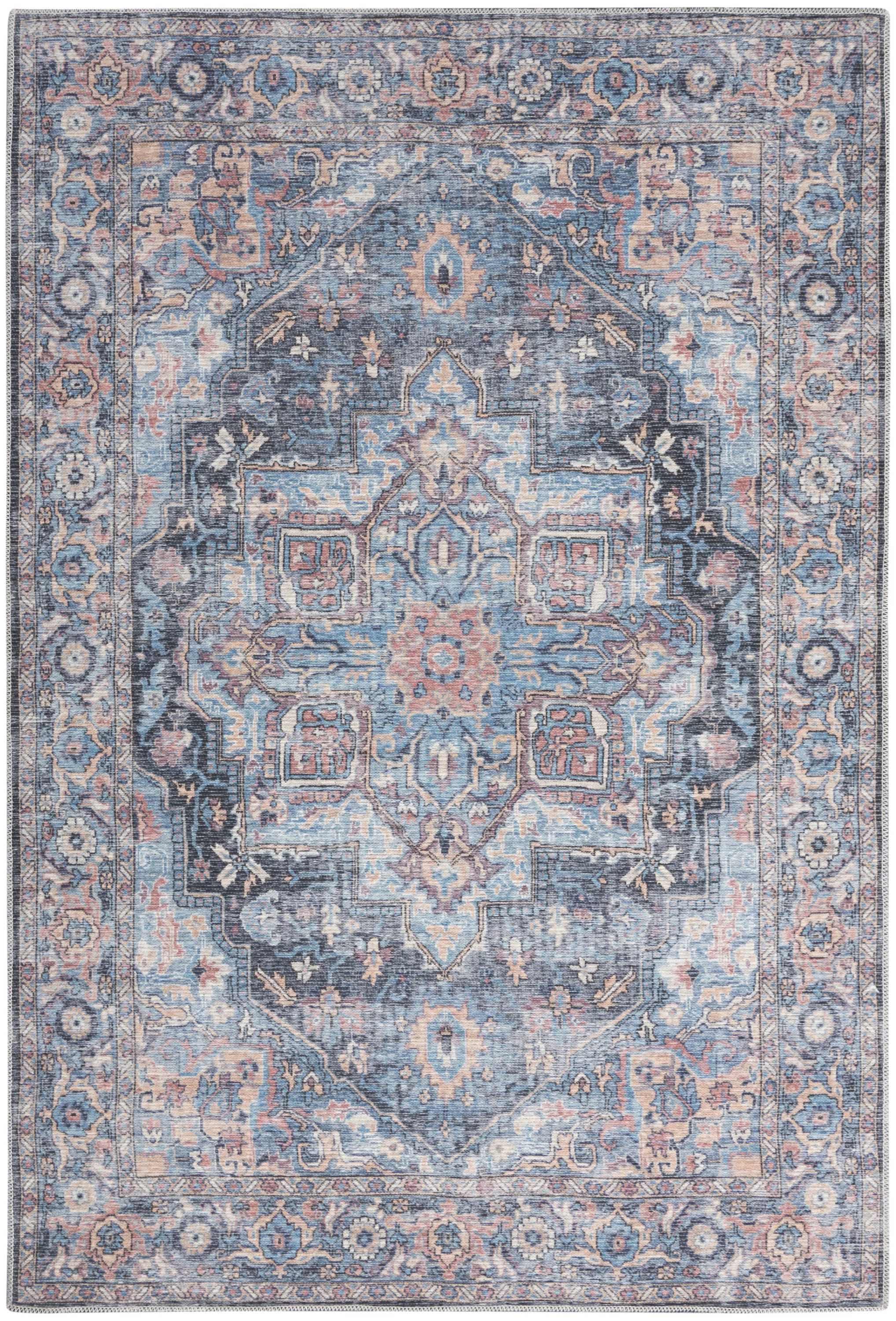 Nicole Curtis Machine Washable Vintage Boho Light Blue Multi Area Rug - Walmart.com | Walmart (US)