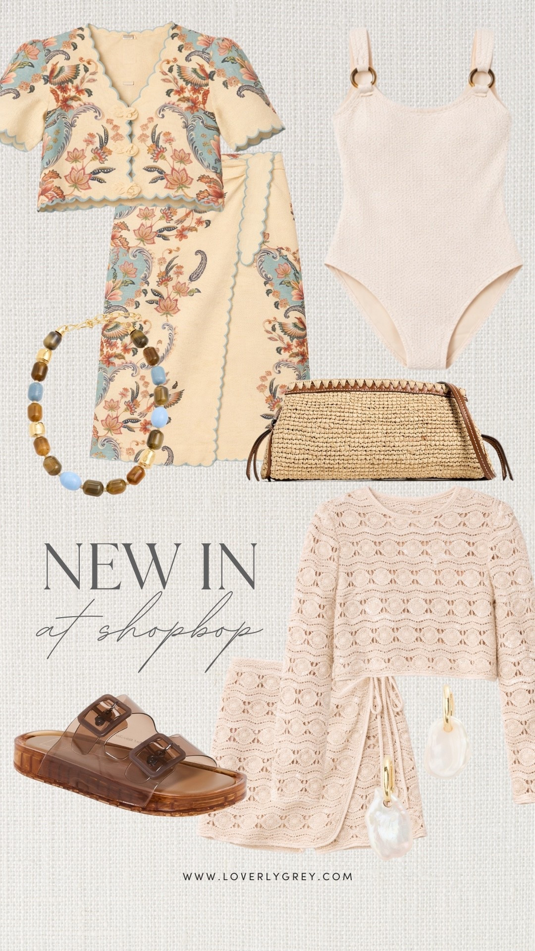 New in at Shopbop! I am loving the floral matching set that I think would be perfect for resort wear! The accessories like the beaded necklace and raffia purse are also great pieces to grab! 

#LTKSeasonal #LTKTravel #LTKgrwm