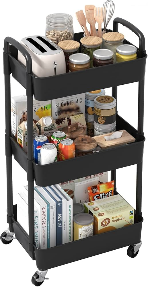 Sywhitta 3-tier Trolley on Wheels, Kitchen Storage Utility Cart, Rolling Storage Rack for Bedroom... | Amazon (UK)