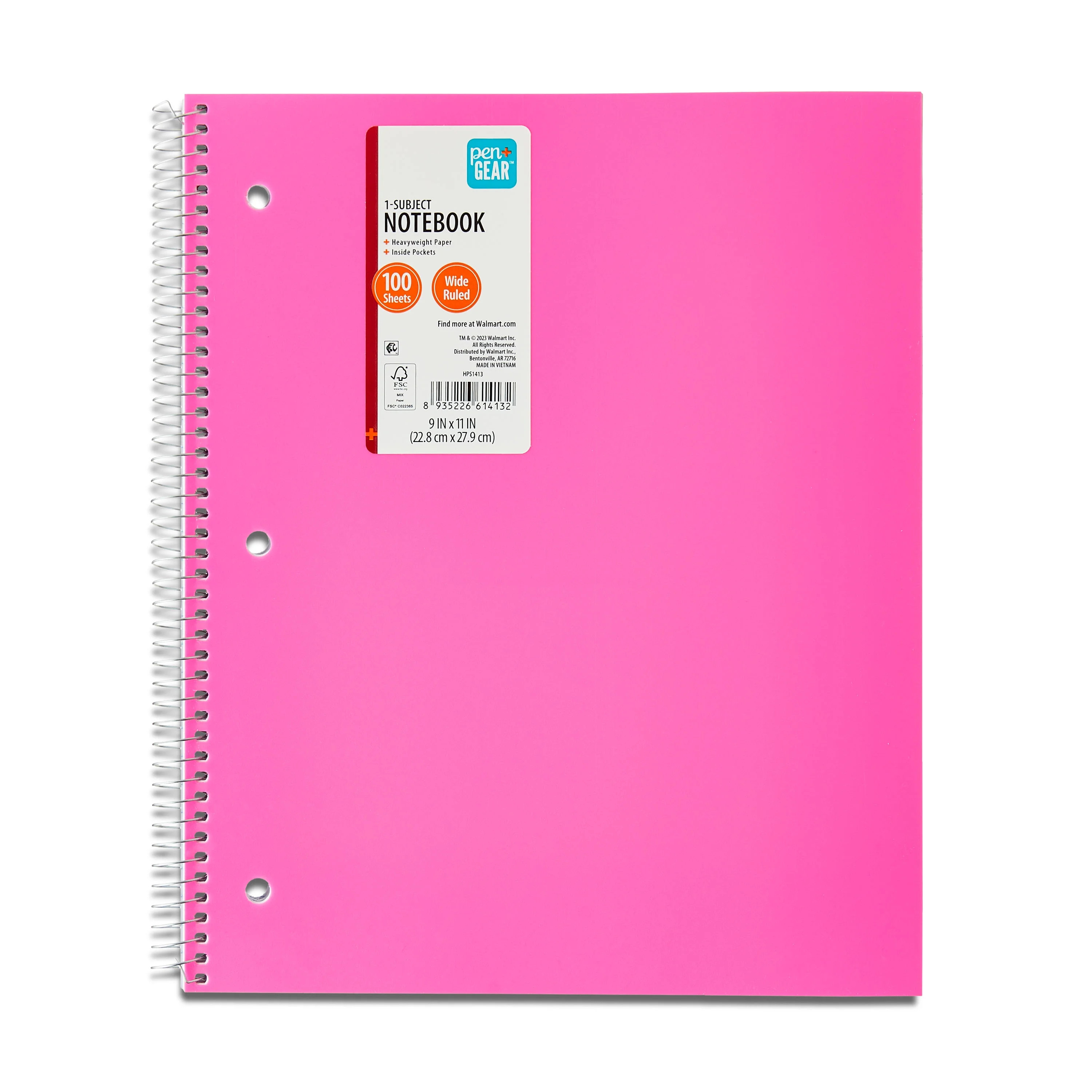 Pen + Gear Wide Ruled 1-Subject Notebook, 10.5" x 8", Pink, 100 Sheets | Walmart (US)