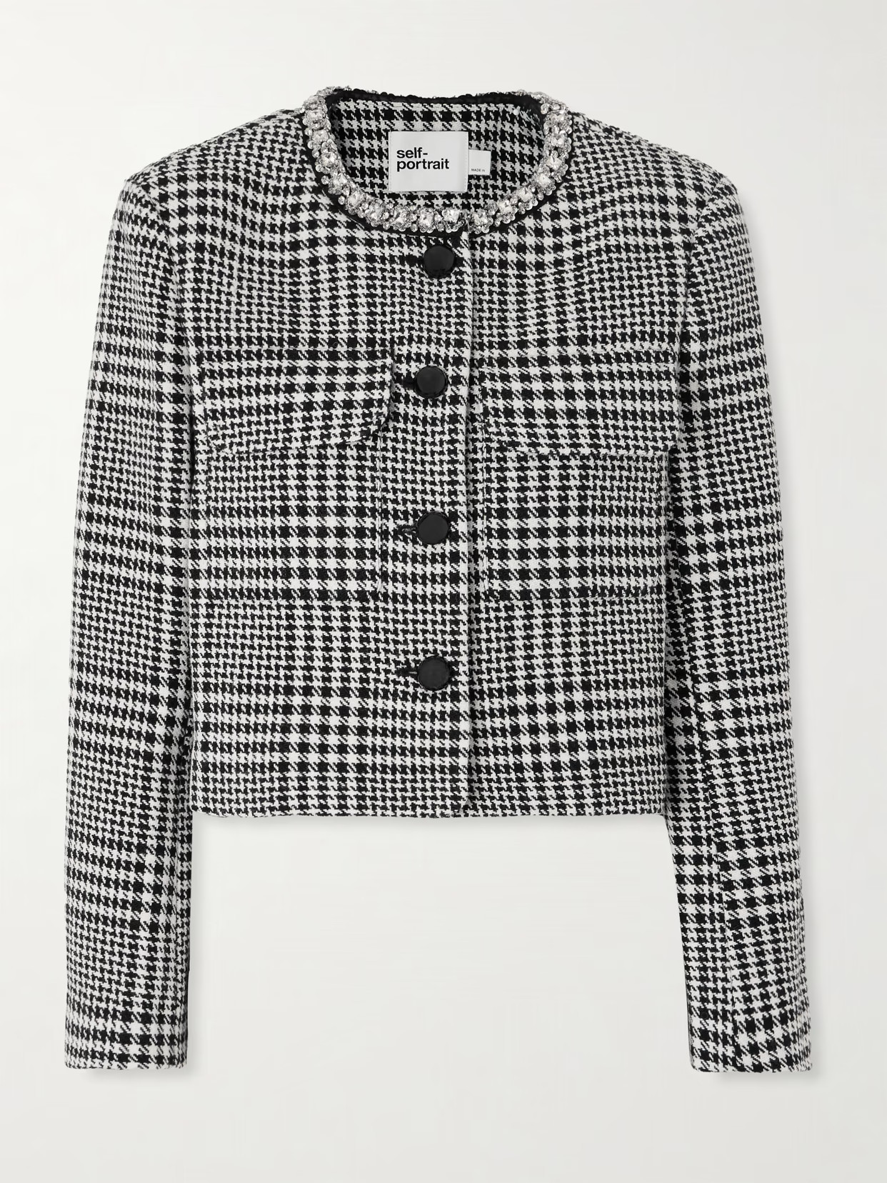 Self-Portrait - Crystal-embellished Houndstooth Jacket - Gray | NET-A-PORTER (UK & EU)
