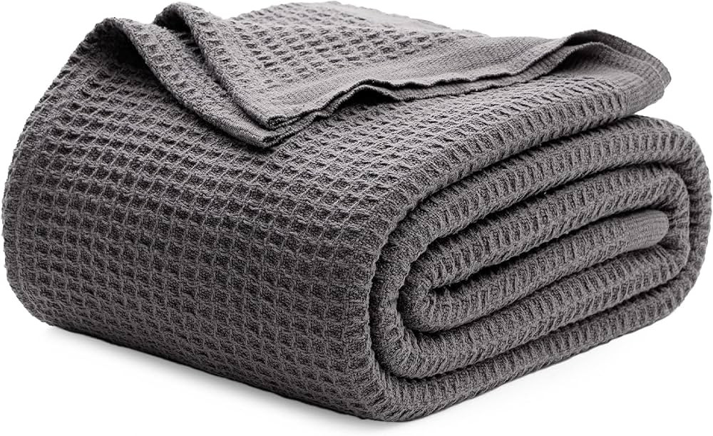 Bedsure 100% Cotton Blankets for Couch - 405GSM Waffle Weave Throw Blankets for Summer, Dark Grey... | Amazon (US)