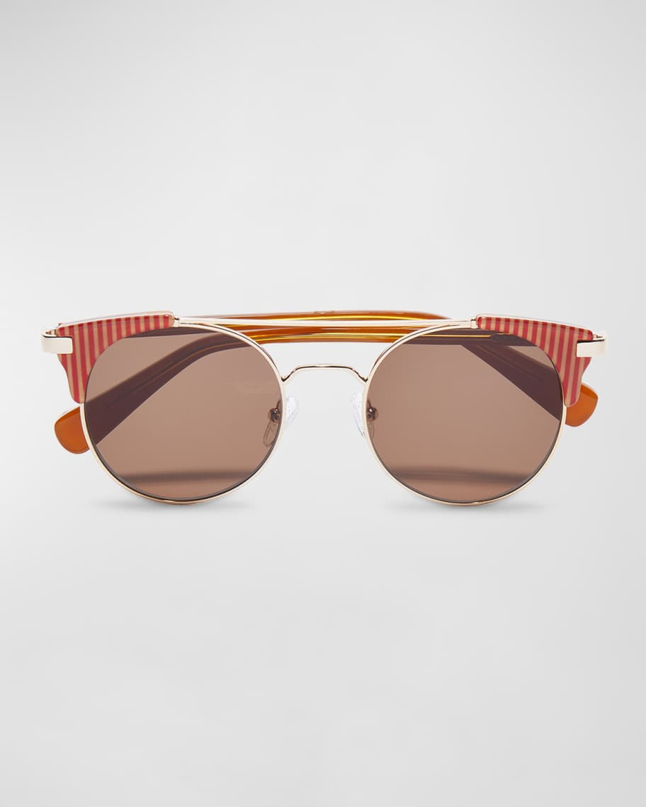 Lele Sadoughi Palma Mixed-Media Aviator Sunglasses | Neiman Marcus