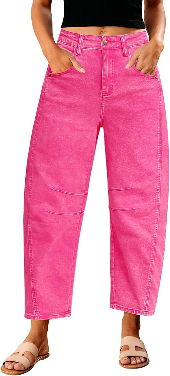 GRAPENT Barrel Jeans for Women Trendy High Waisted Wide Leg Baggy Cropped Relax Fit Stretch Denim... | Amazon (US)