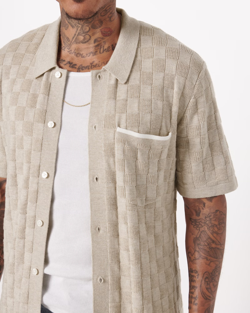 Textural Button-Through Sweater Polo | Abercrombie & Fitch (US)