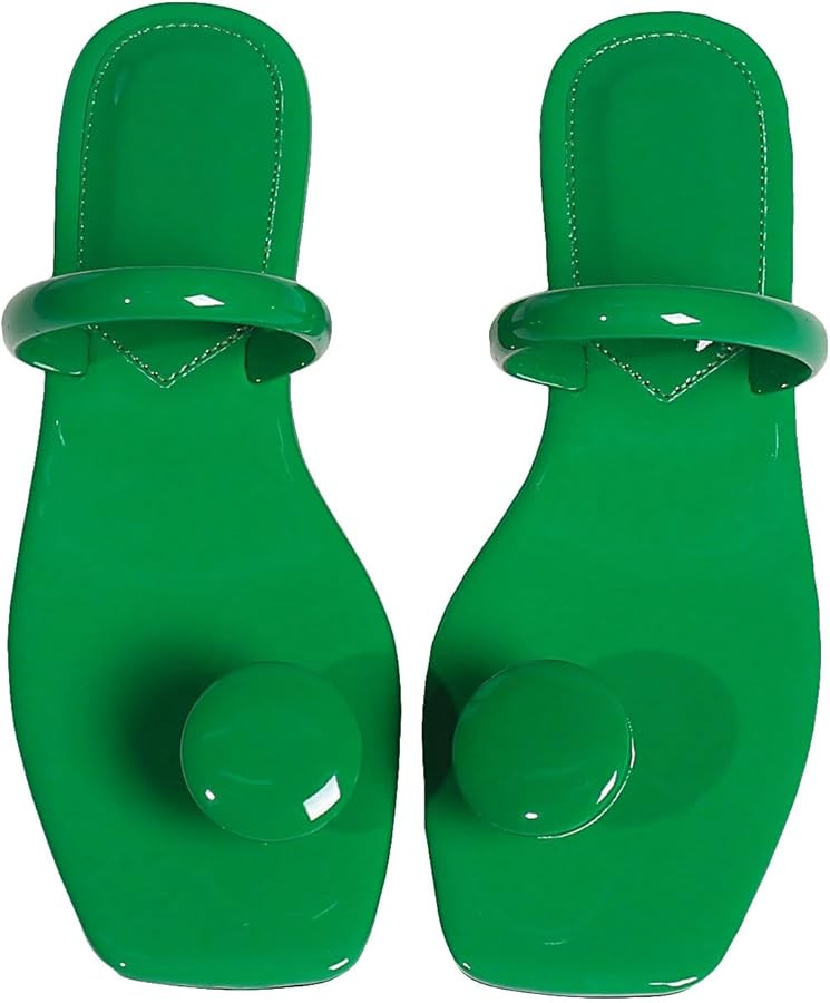 SweatyRocks Women's PU Leather Open Square Toe Thong Sandals Round Decor Outdoor Flat Sandals | Amazon (US)