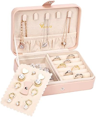 Voova Small Jewelry Organizer Box, Travel Jewelry Case for Women Teen Girls, Mini PU Leather Port... | Amazon (US)