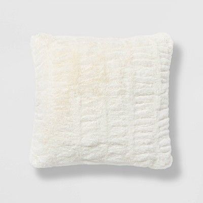Square Rouched Faux Fur Decorative Throw Pillow Cream - Threshold™ | Target