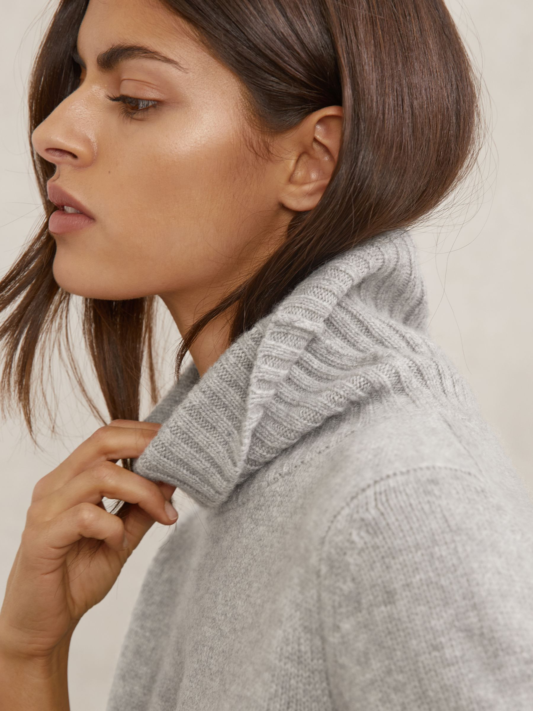 Reiss Cashmere Short-Sleeve Roll-Neck Jumper in Grey Marl | REISS | Reiss US