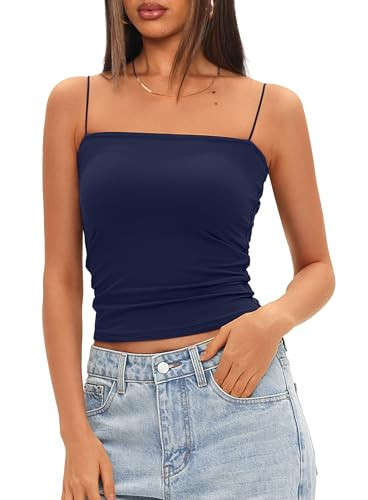 Darong Women's Padded Tank Tops with Built-in Bra Spaghetti Straps Crop Tank Top Summer Y2K Going... | Amazon (US)