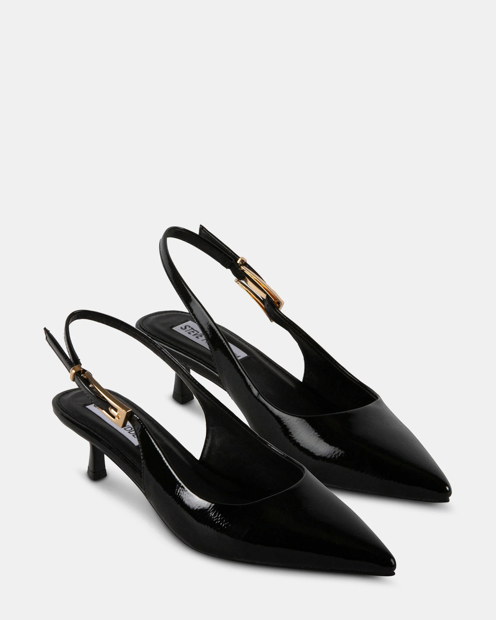 DELANEY Black Patent Slingback Kitten Heel | Women's Designer Heels | Steve Madden (Canada)