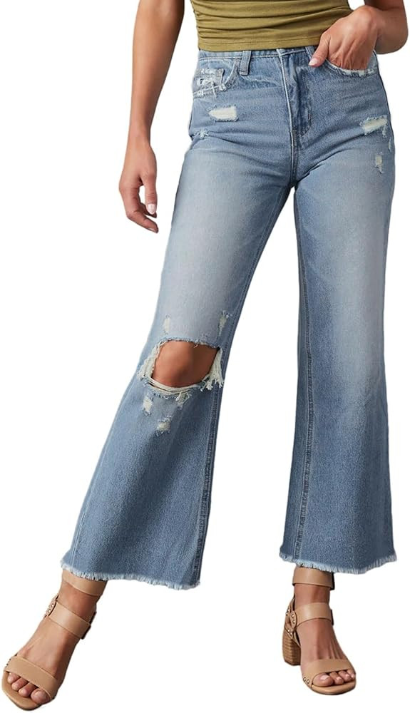 Dokotoo Womens High Waist Baggy Jeans Straight Wide Leg Casual 2024 Pants Jean for Women Stretch ... | Amazon (US)